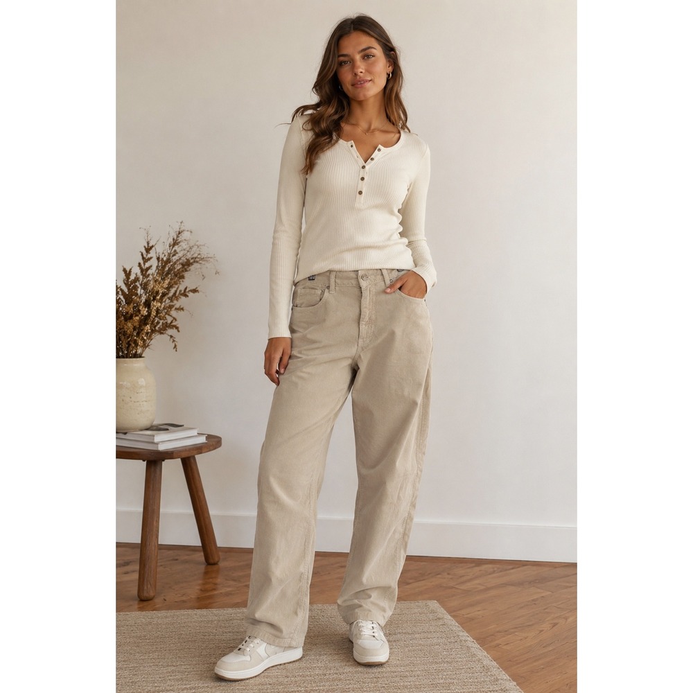 Free People We The Free Corduroy Pants Cream‎ Beige Tapered High Rise Womens 26
